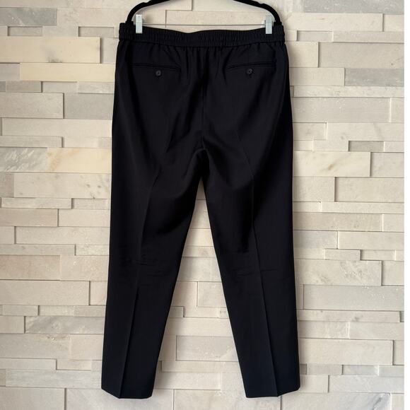 VINCE Wool Pull On Tuxedo Stripe Tie Waist Taperd Track Trousers Navy Cream L - Picture 2 of 6